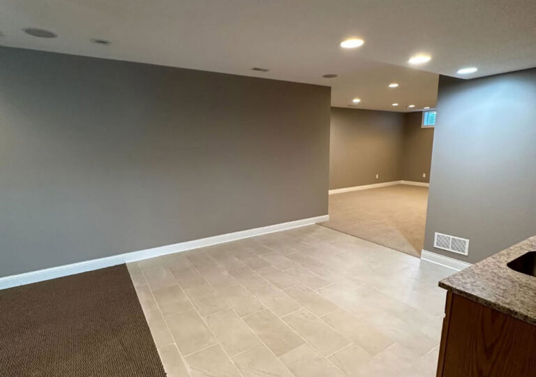 Finished basement living space in a West Des Moines home