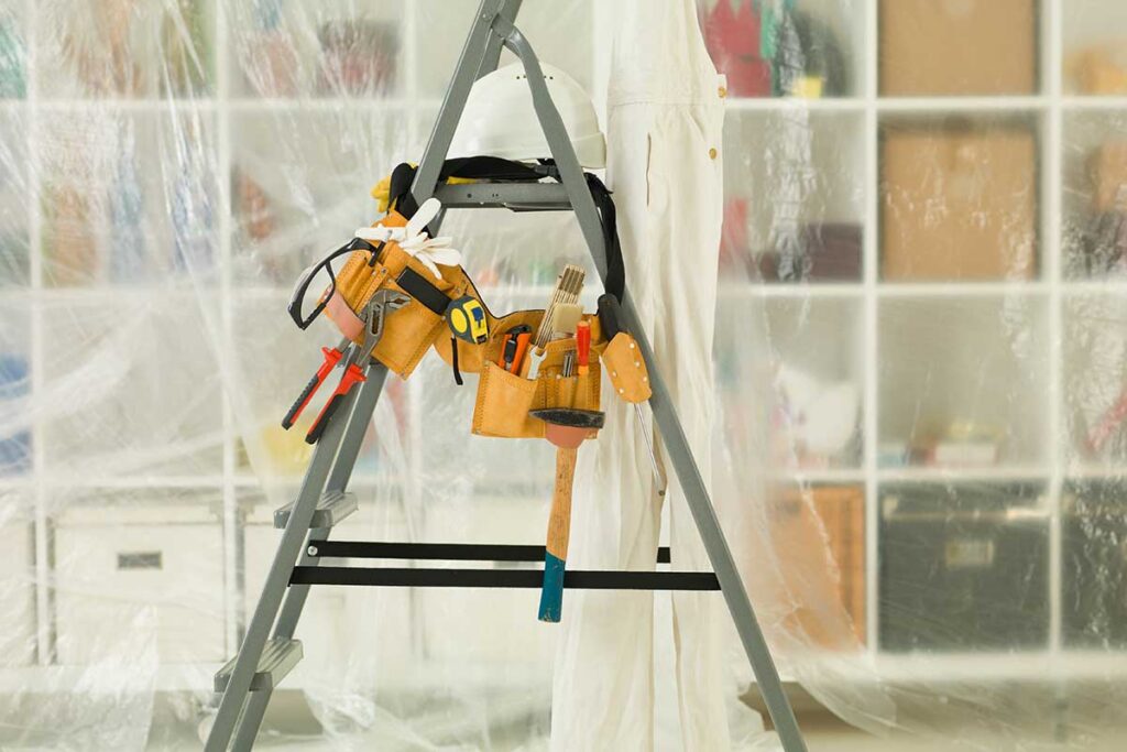 Dust barrier sealing off a kitchen remodel so the family can keep living at home during the remodel